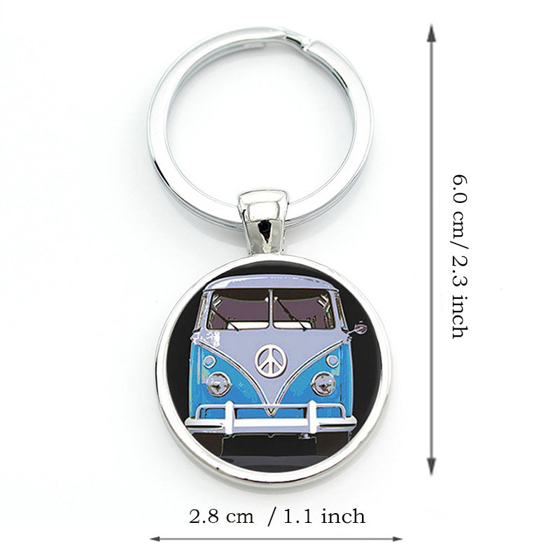Hippie Peace Sign Van Bus Keychain Men Women Purse Bag Car Pendant Key Chain