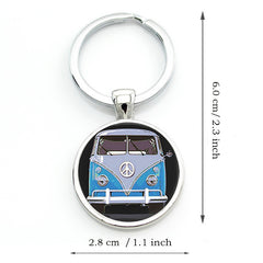 Hippie Peace Sign Van Bus Keychain Men Women Purse Bag Car Pendant Key Chain