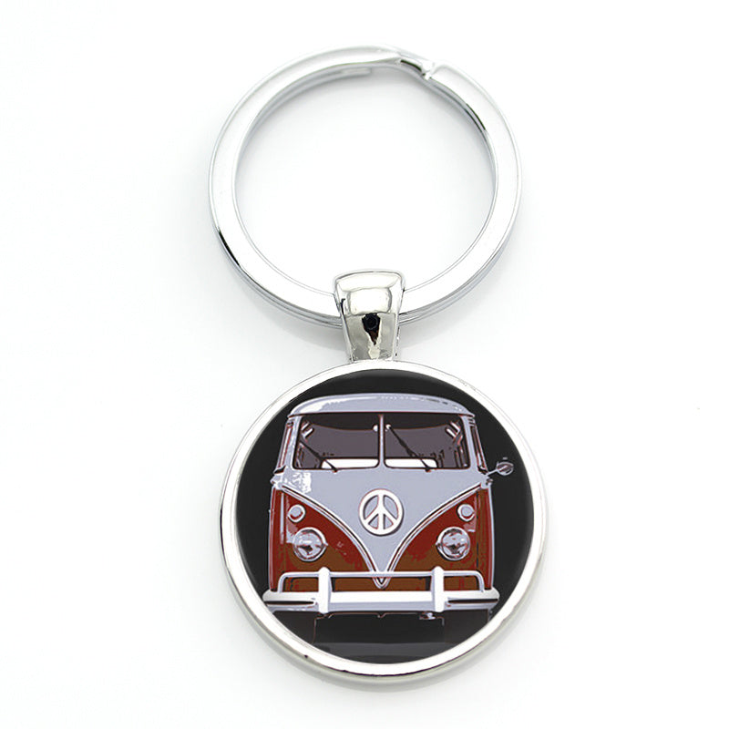 Hippie Peace Sign Van Bus Keychain Men Women Purse Bag Car Pendant Key Chain