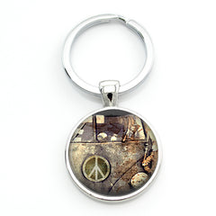 Hippie Peace Sign Van Bus Keychain Men Women Purse Bag Car Pendant Key Chain