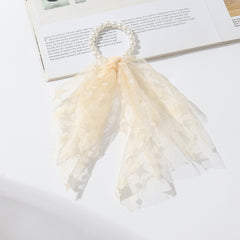 Faux Pearl Mesh Scrunchie Hair Tie Ponytail Holder Hair Accessory