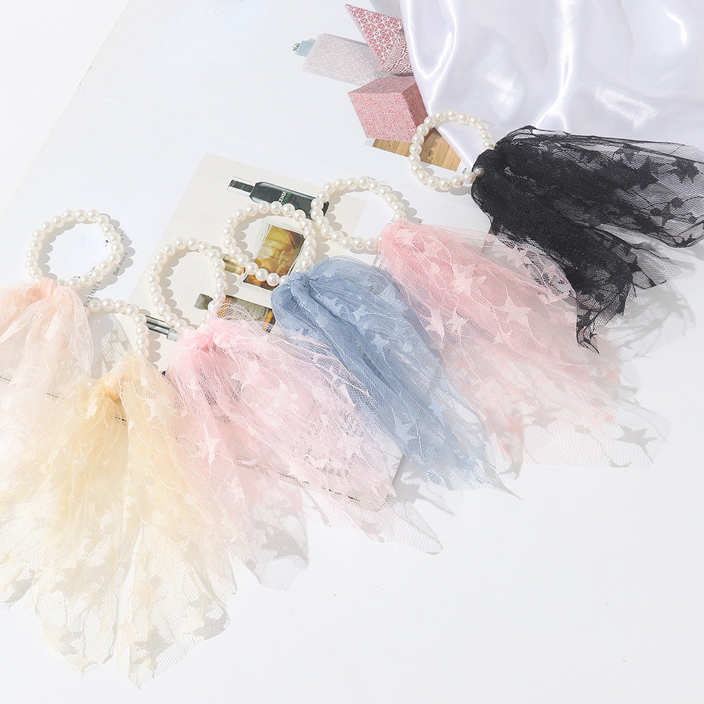 Faux Pearl Mesh Scrunchie Hair Tie Ponytail Holder Hair Accessory