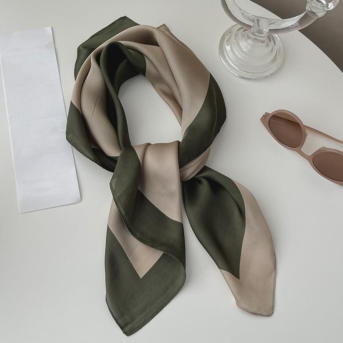 Vintage Block Neckerchief Silk Square Scarf Bandana Head Wrap