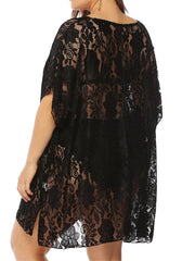  Embroidered Floral Lace V Neck Cover Up