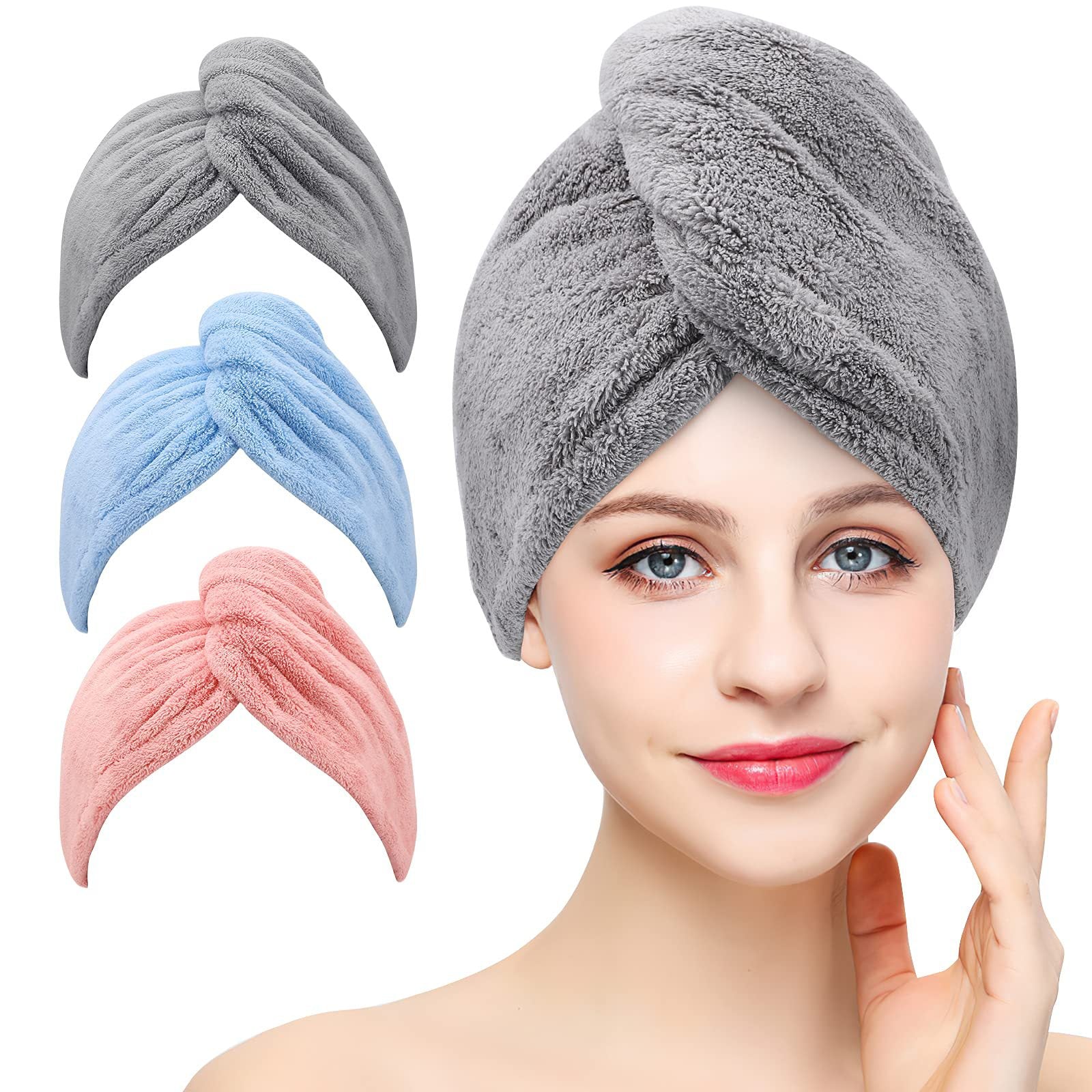 Quick Dry Coral Velvet Bath Towel Cap for Shower and Hair Drying