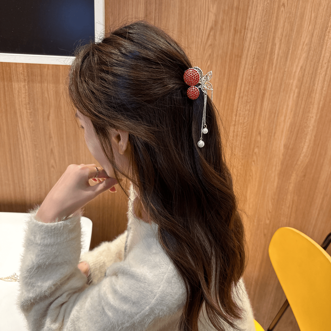 Cherry Shape Hair Claw With Tassel Jewelry