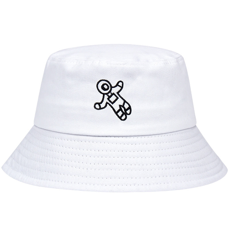 Embroidery Astronaut Bucket Hat Solid Cotton Sun Cap