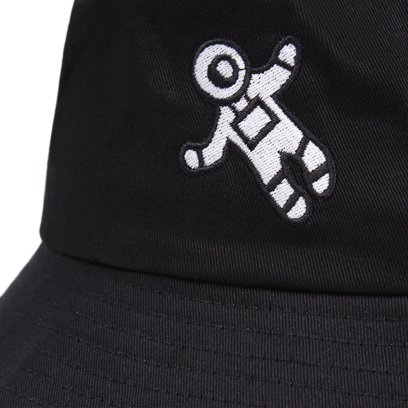 Embroidery Astronaut Bucket Hat Solid Cotton Sun Cap