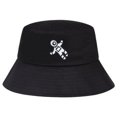 Embroidery Astronaut Bucket Hat Solid Cotton Sun Cap