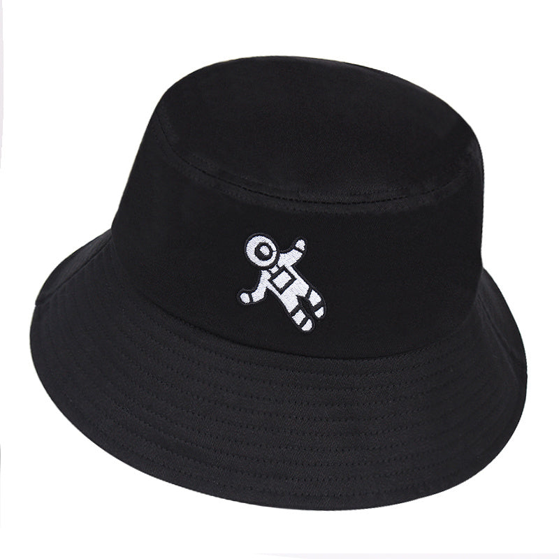 Embroidery Astronaut Bucket Hat Solid Cotton Sun Cap