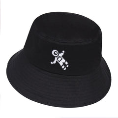 Embroidery Astronaut Bucket Hat Solid Cotton Sun Cap