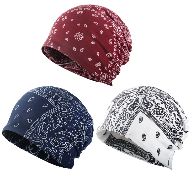 Paisley Print Beanie Cap Headband Solid Hip Hop Skull Hat