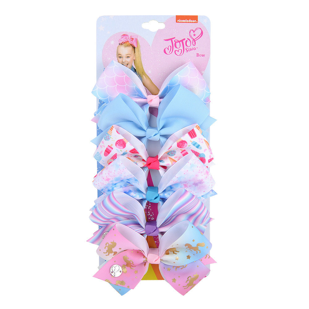 6pcs Unicorn Rainbow Ribbon Bow Hair Clips Set Princess Hair Accessories