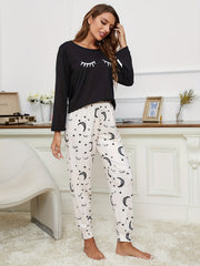 Starry Print Pajamas Set Long Sleeve Top & Pants