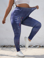  Splatter & Denim Print Leggings High Stretch