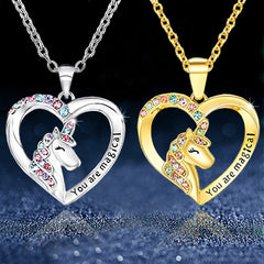 Zircon Unicorn Heart Pendant Necklace for Girls