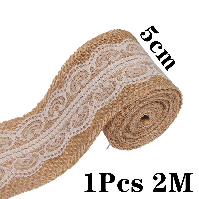 2M Natural Jute Burlap Lace Ribbon DIY Sewing Craft Wedding Decor