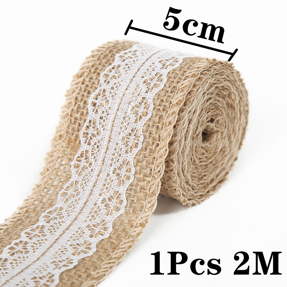 2M Natural Jute Burlap Lace Ribbon DIY Sewing Craft Wedding Decor