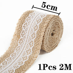 2M Natural Jute Burlap Lace Ribbon DIY Sewing Craft Wedding Decor