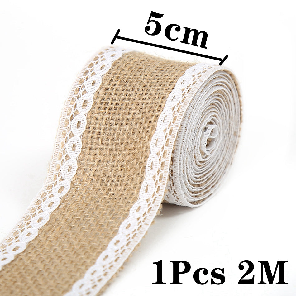 2M Natural Jute Burlap Lace Ribbon DIY Sewing Craft Wedding Decor