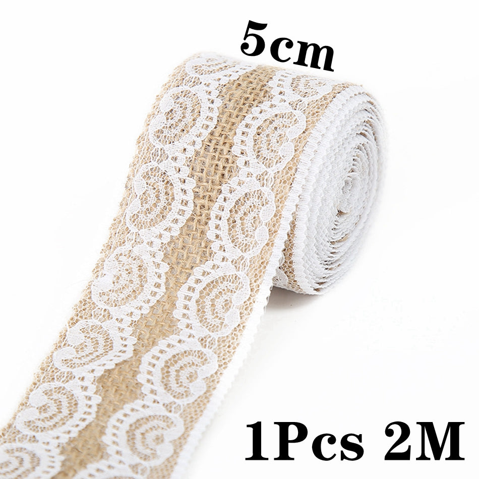 2M Natural Jute Burlap Lace Ribbon DIY Sewing Craft Wedding Decor