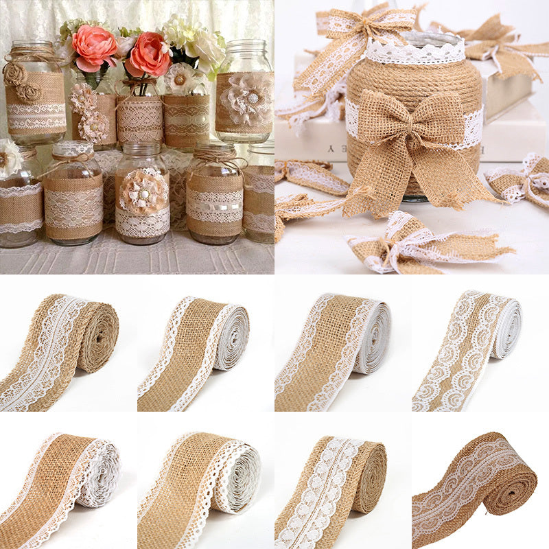2M Natural Jute Burlap Lace Ribbon DIY Sewing Craft Wedding Decor