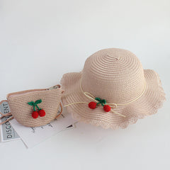 Kids Flower & Fruit Straw Sun Hat & Bag Set, Assorted Colors