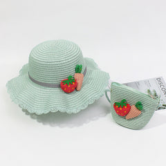 Kids Flower & Fruit Straw Sun Hat & Bag Set, Assorted Colors