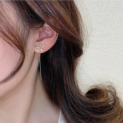 Flower Shape Tassel Dangle Earrings with Synthetic Gems