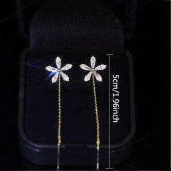 Flower Shape Tassel Dangle Earrings with Synthetic Gems