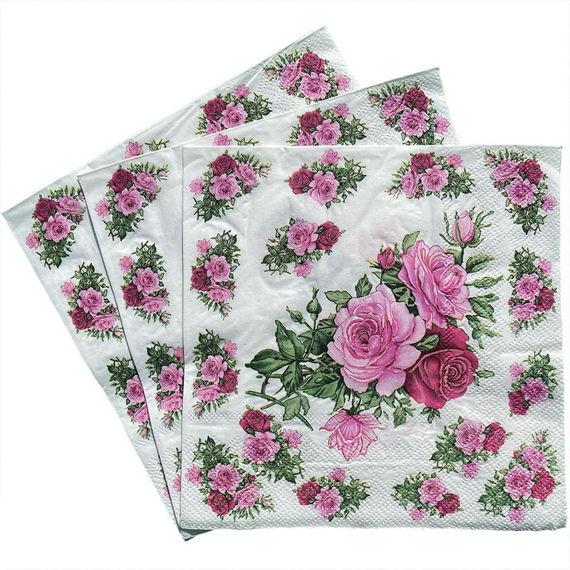 20pcs Rose Flower Party Double layer Napkins Colorful Printed Tissue