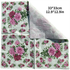 20pcs Rose Flower Party Double layer Napkins Colorful Printed Tissue
