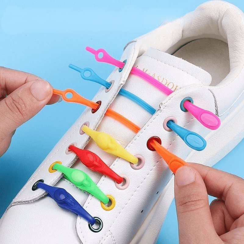 12pcs Colorful Tie Silicone Elastic Lazy Shoelaces for Adults Kids