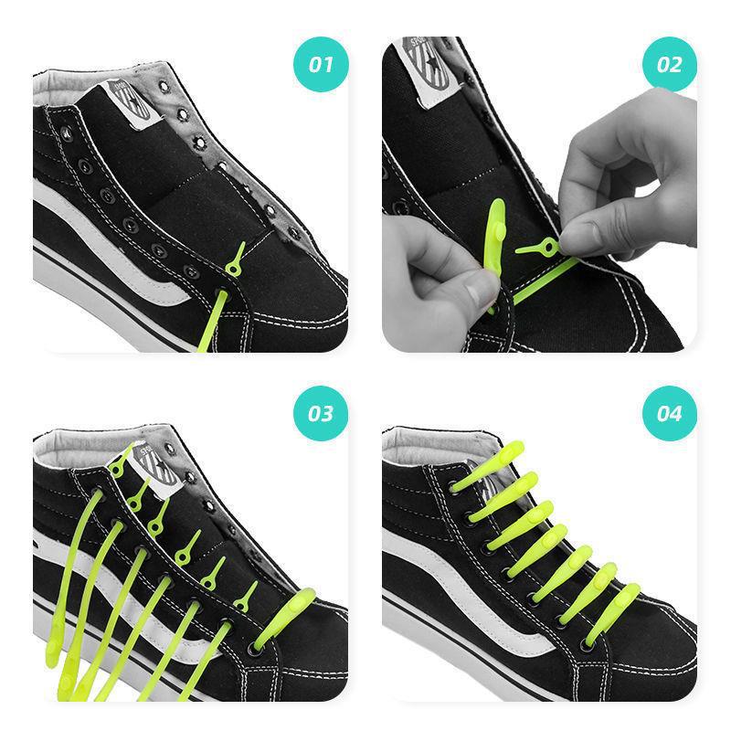 12pcs Colorful Tie Silicone Elastic Lazy Shoelaces for Adults Kids