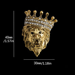 Vintage Animal Lion Head Brooch Crystal Crown Lapel Pin For Men And Women