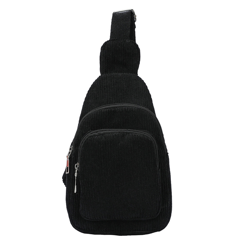 Solid Corduroy Chest Bag Casual Crossbody Bag Small Sling Bag