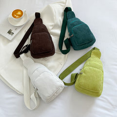 Solid Corduroy Chest Bag Casual Crossbody Bag Small Sling Bag