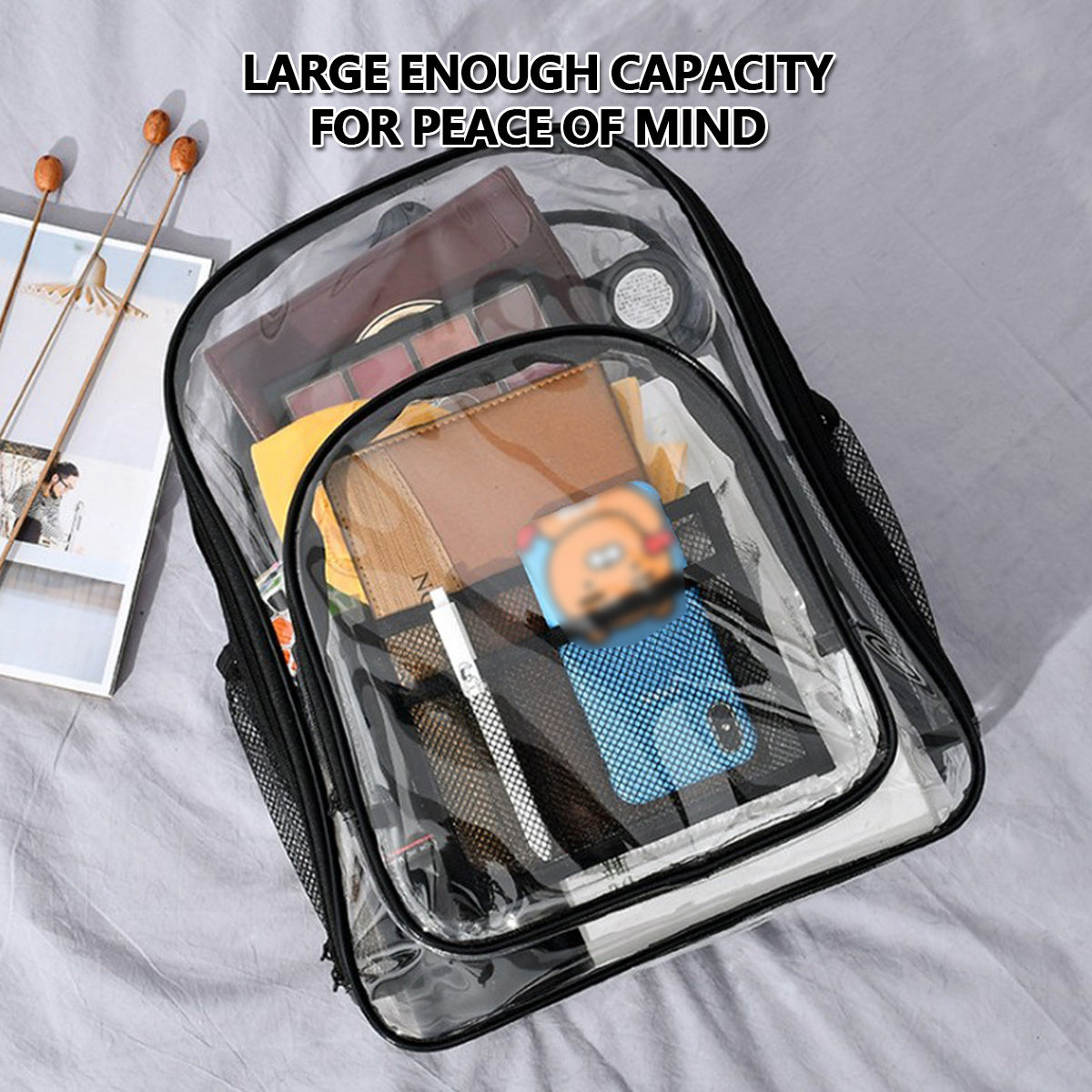 Clear Backpack Heavy Duty Water Resistant Transparent Large Capacity Bookbag