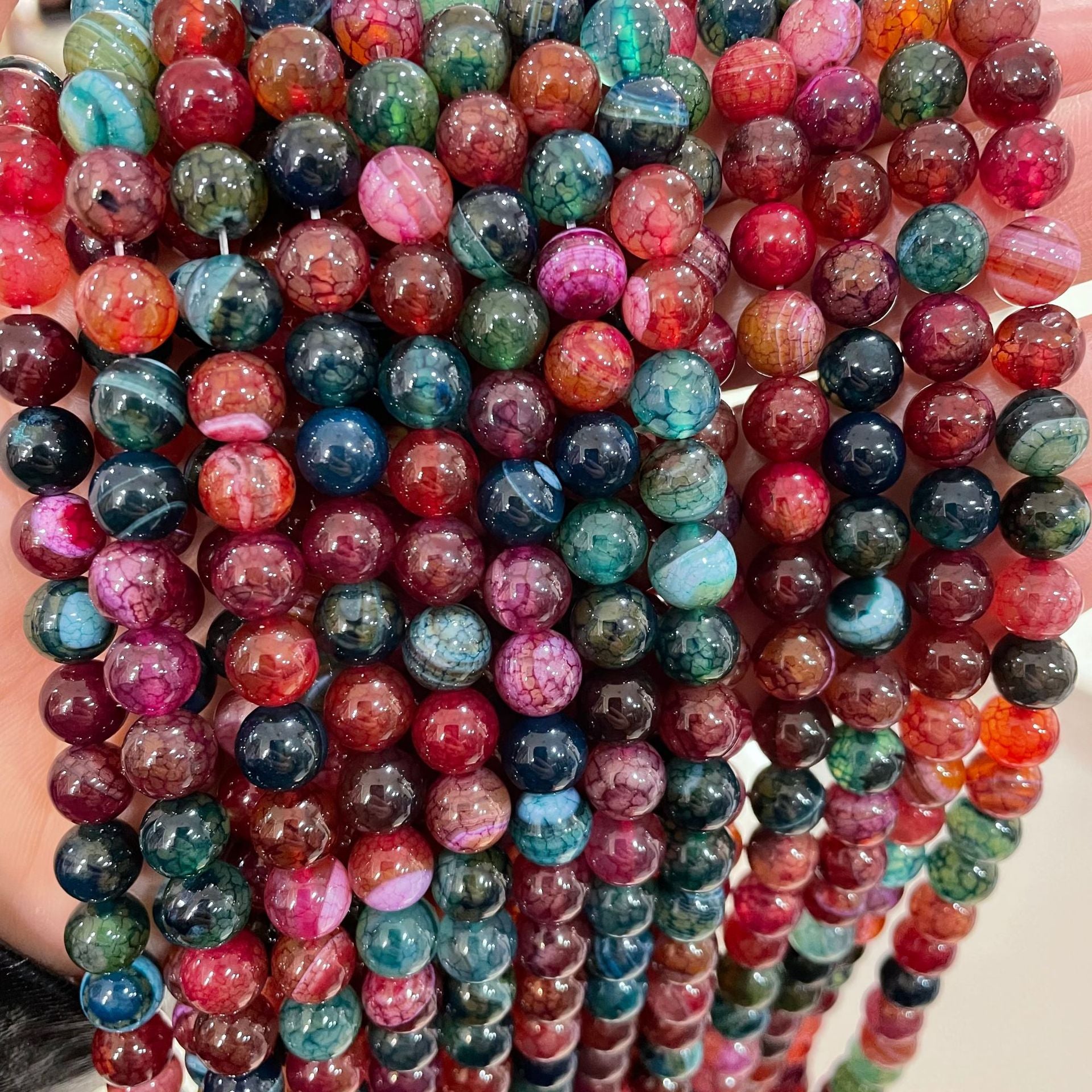 6 8 10MM Tourmaline Silk Wrapped Agate Striped Agate Loose Beads