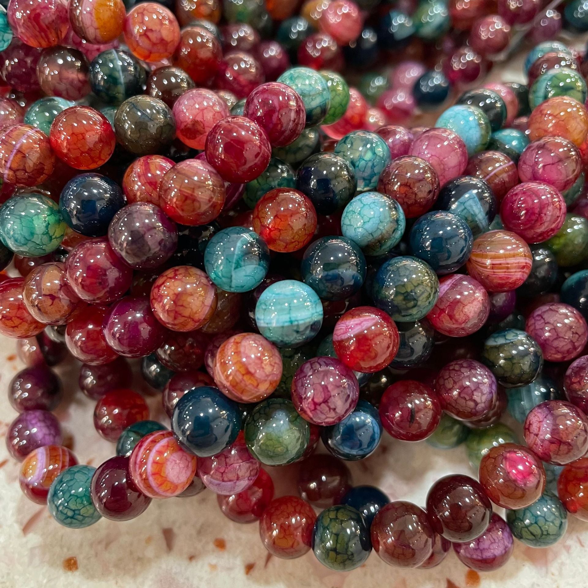 6 8 10MM Tourmaline Silk Wrapped Agate Striped Agate Loose Beads