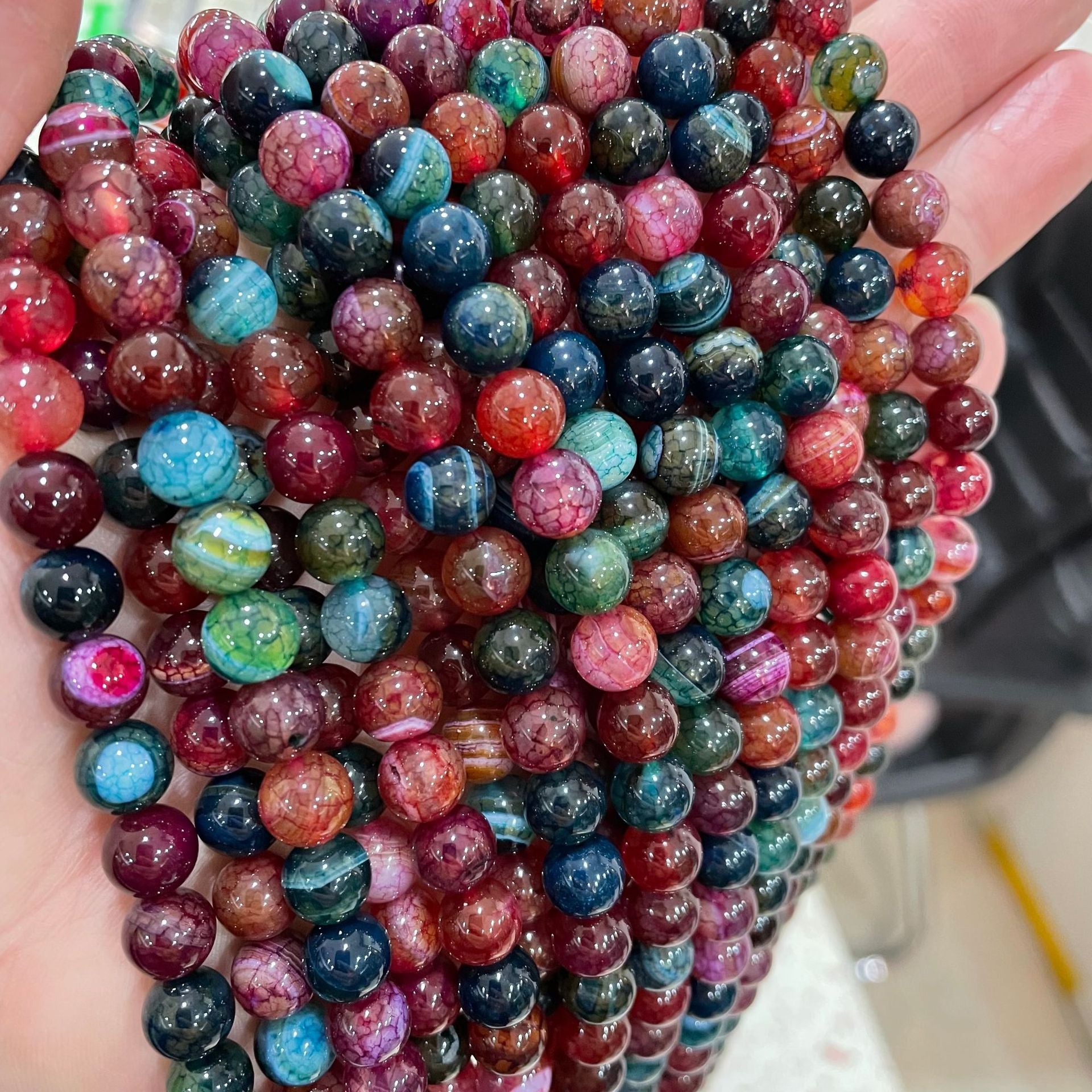 6 8 10MM Tourmaline Silk Wrapped Agate Striped Agate Loose Beads