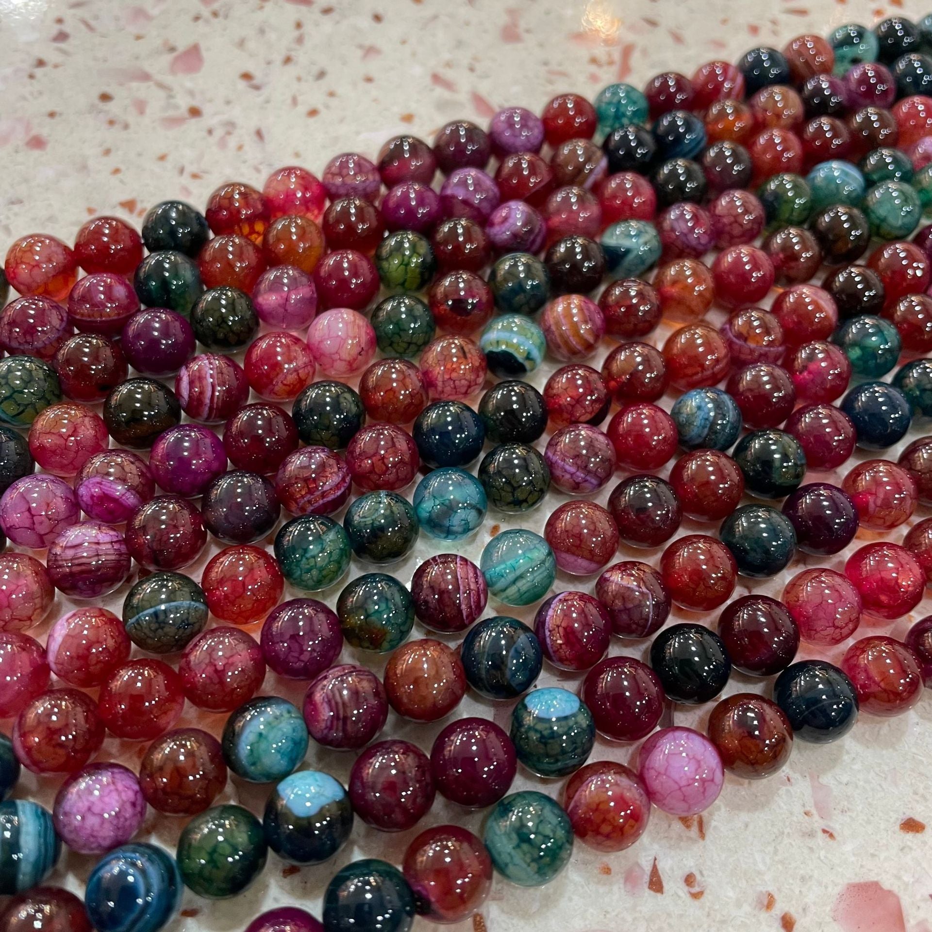 6 8 10MM Tourmaline Silk Wrapped Agate Striped Agate Loose Beads