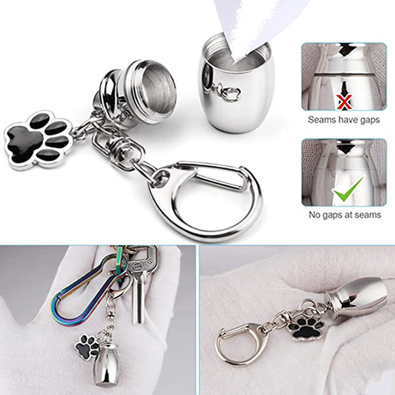 Sterling Silver Pet Ashes Key Buckle Urn Stainless Steel Key Chain