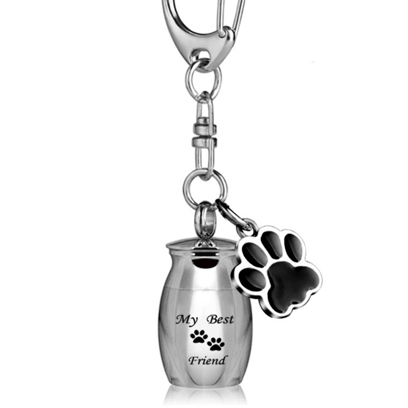 Sterling Silver Pet Ashes Key Buckle Urn Stainless Steel Key Chain