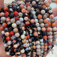 Orange Dream Fire Dragon Veins Agates Round Loose Beads 15'' Strand