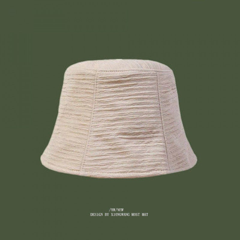 Ruched Chiffon Bucket Hat Solid Casual Sunscreen Basin Hat Fisherman Cap