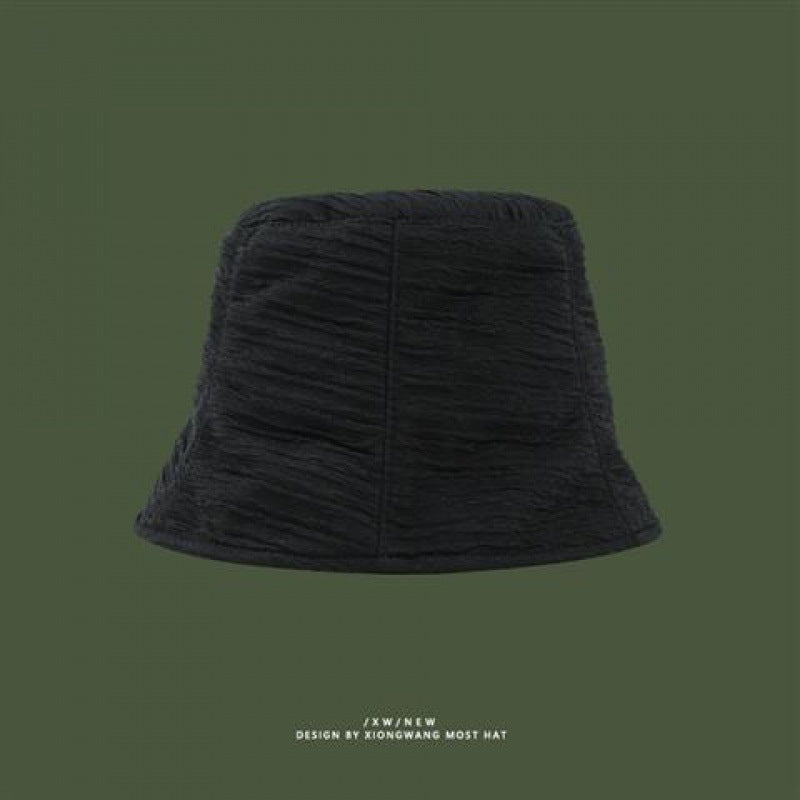 Ruched Chiffon Bucket Hat Solid Casual Sunscreen Basin Hat Fisherman Cap
