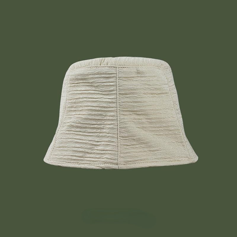 Ruched Chiffon Bucket Hat Solid Casual Sunscreen Basin Hat Fisherman Cap