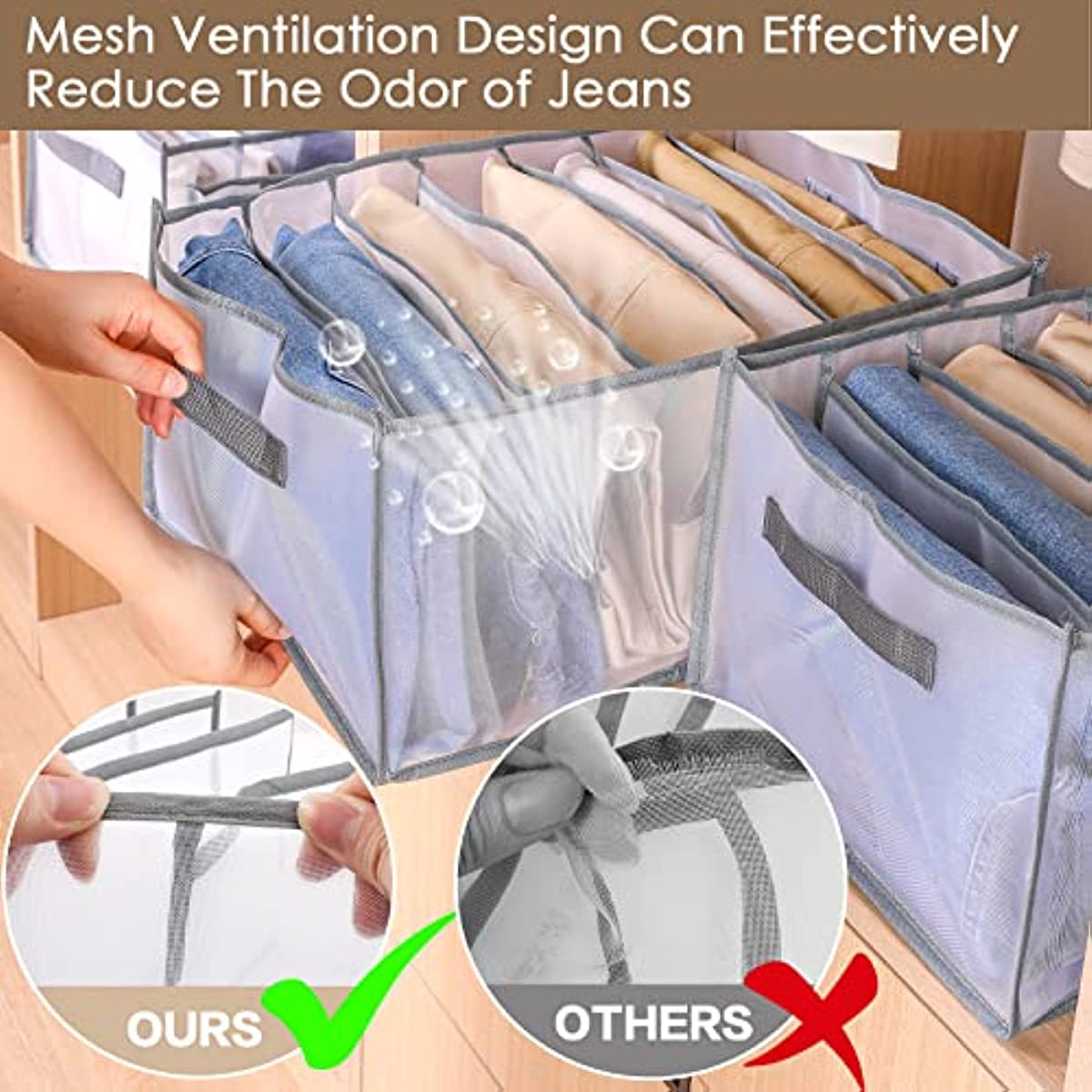 Jeans Closet Shelf Organizer 7 Grid Mesh Foldable Drawer Storage Box