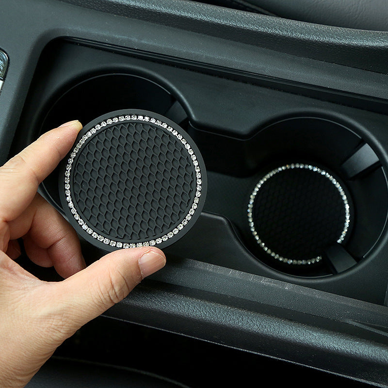 2pcs Sparkly Car Cup Coasters 6 2 75inch Anti Slip & Crystal Rhinestone